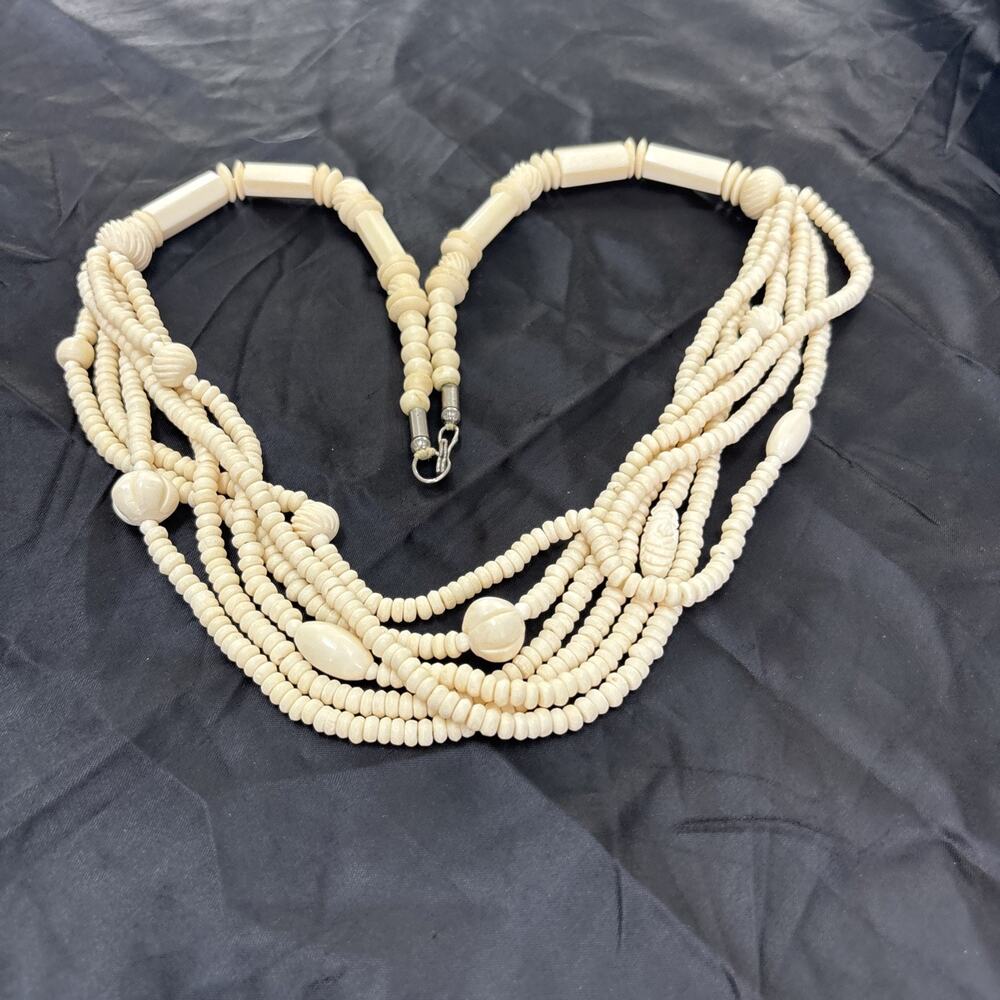 Vintage Carved beads necklace 28” Long BOHO Tribal Art Jewelry Statement